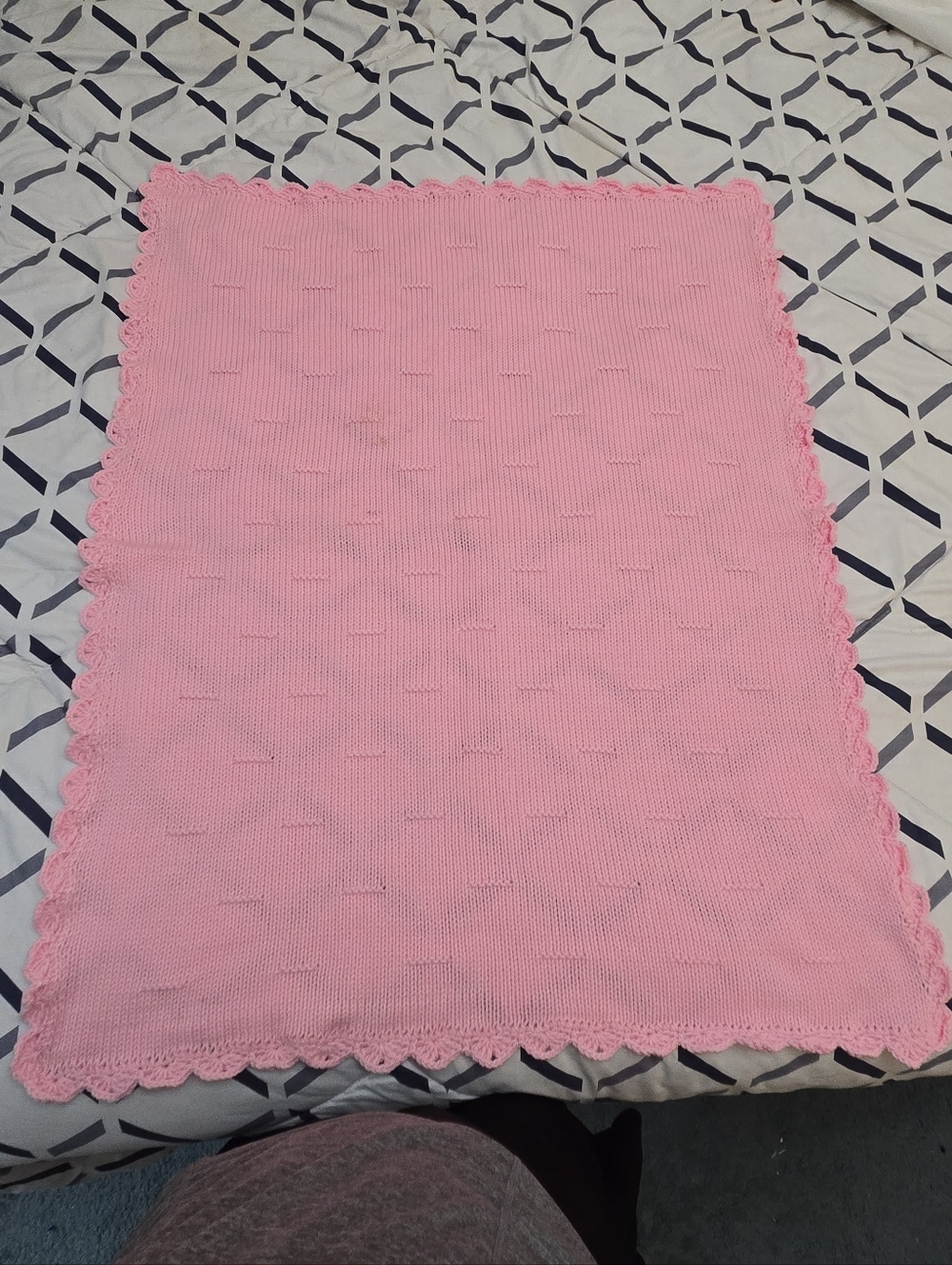 Handmade Pink Knit And Crochet Baby Blanket